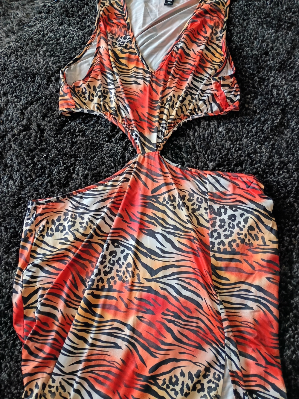 SHEIN Orange Red Animal Print Asymmetrical Cutout Dress